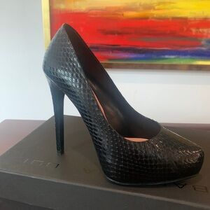 Barbara Bui Black Reptile Embossed Leather Hidden Platform Pumps 37 Sleek Chic!!